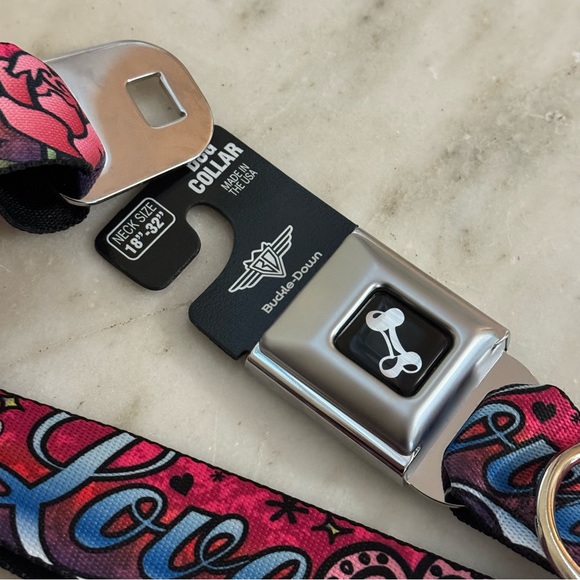 🐶🐶Multicolor TATTOO Print Seatbelt Buckle DOG COLLAR Size Large - Picture 2 of 6